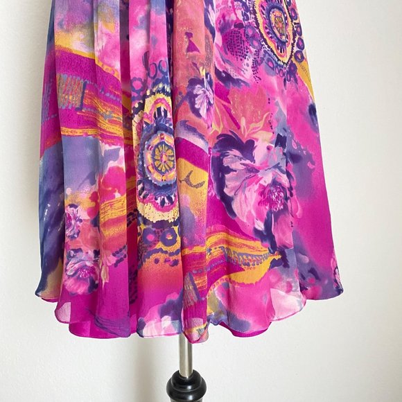 Cache sz 6 Halter 100% Silk backout v neck fit & flare midi cocktail dress - Picture 4 of 9